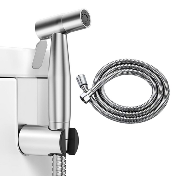 무식이네 청소싹 304 스테인레스 욕실 스프레이건  호스 1.5m  거치대 세트, 1세트, 실버