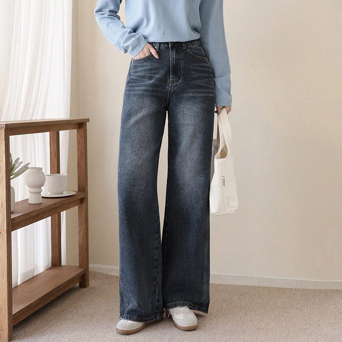 앤드스타일 여성용 숏롱 기장 딱맞진28탄 인사이드절개 데님 와이드 팬츠 264950