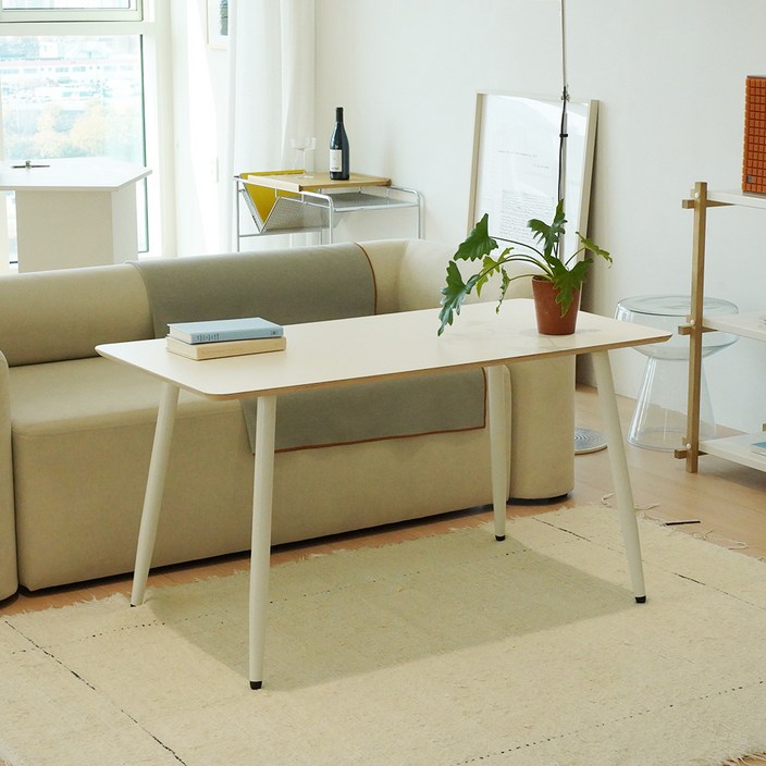 슈에뜨메종 HPM 자작나무 라운드 낮은 식탁 1200 x 600 mm, 밀크화이트, 2인용