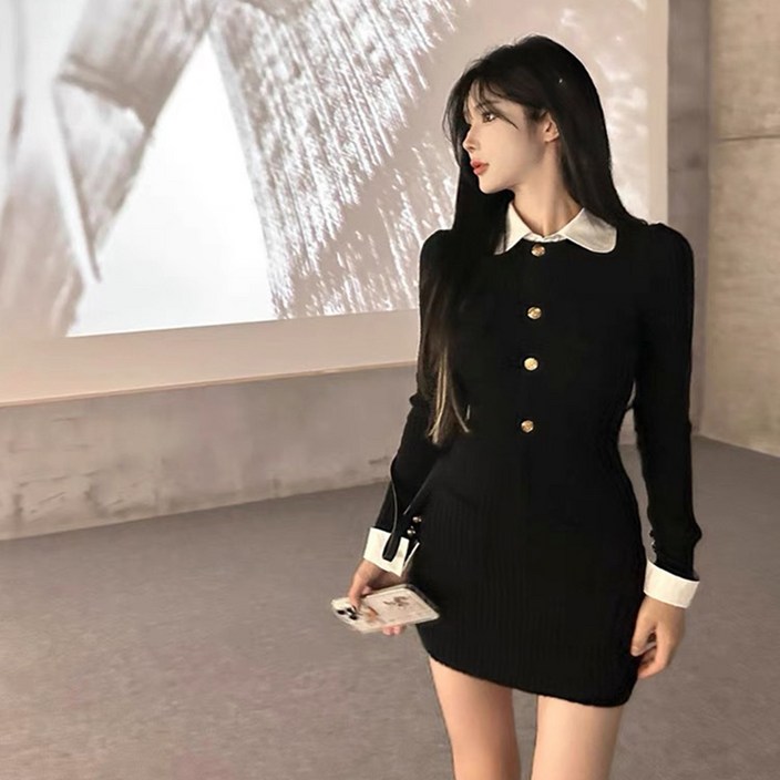 피어니스트 러블리 둥근카라 배색 미니원피스