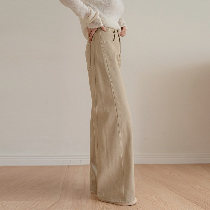 앤더데이 여성용 코튼트윌 사이드절개 와이드팬츠숏기본롱