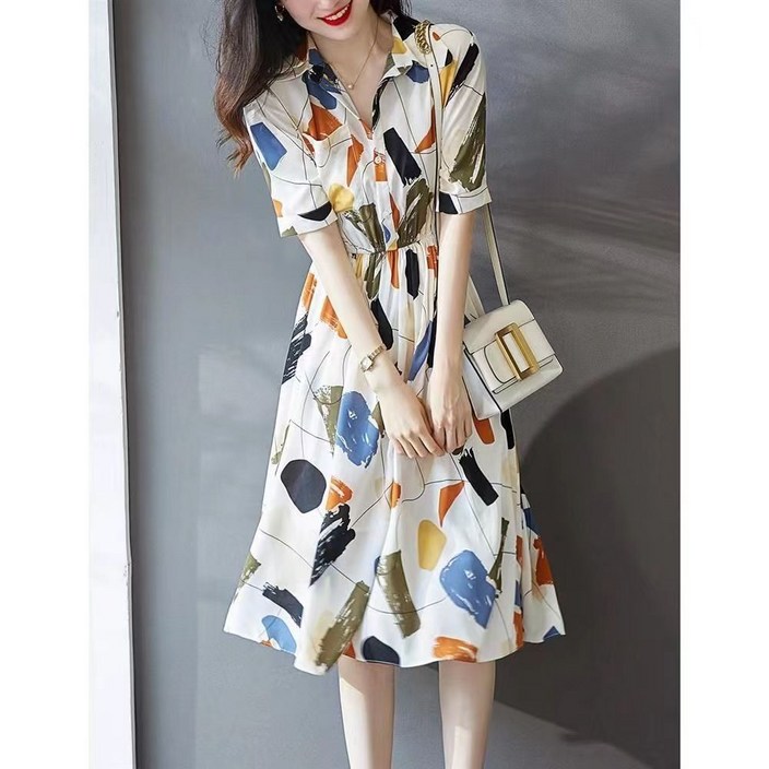 Tormays 여름 셔츠 원피스 허리 밴딩 플라워 원피스