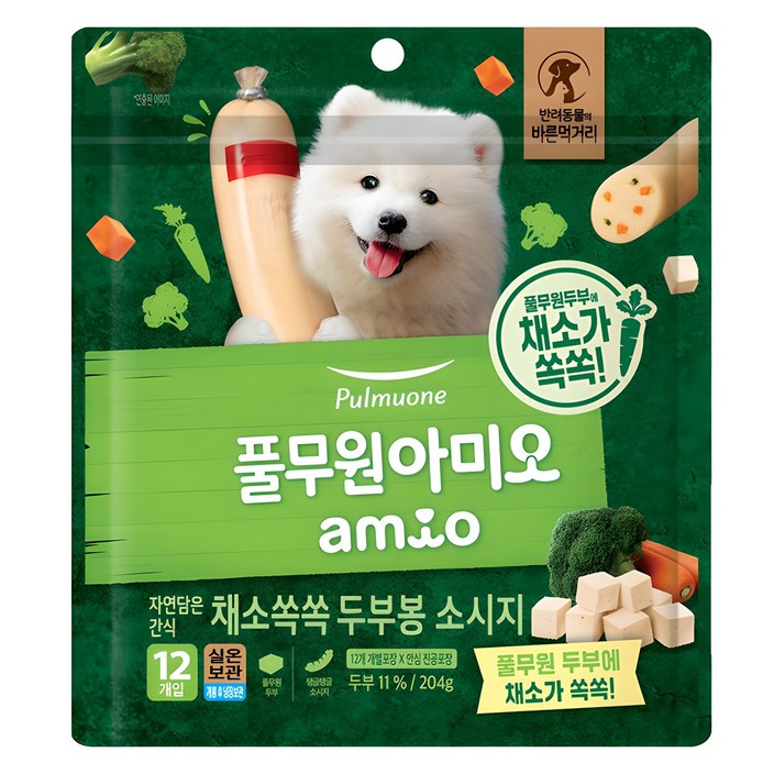 풀무원아미오 강아지 채소 쏙쏙 두부봉 소시지 간식 12p