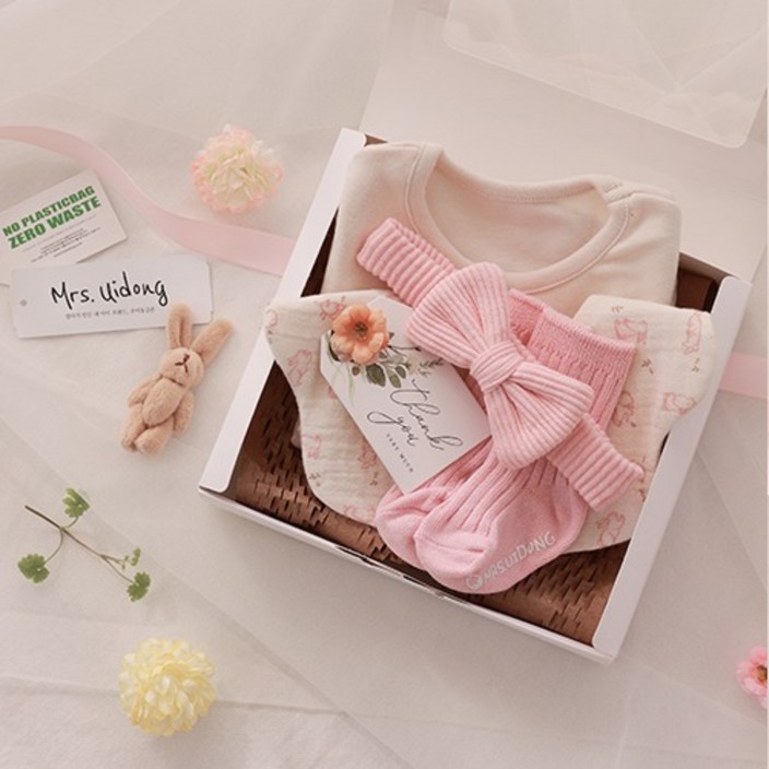 출산백일선물 우이동금손 리틀래빗 5종선물세트 포장쇼핑백동봉