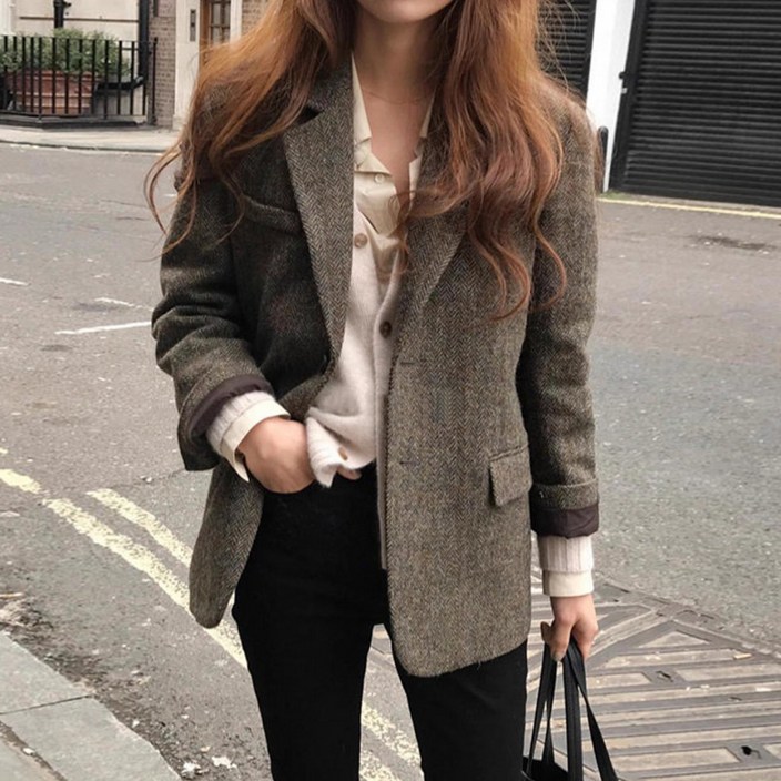 여성 헤링본 울 재킷 정장