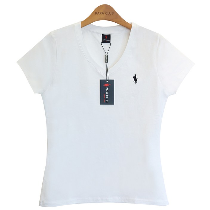 흰색티셔츠 라파클럽 여성 슬림핏 브이넥 반팔 티셔츠