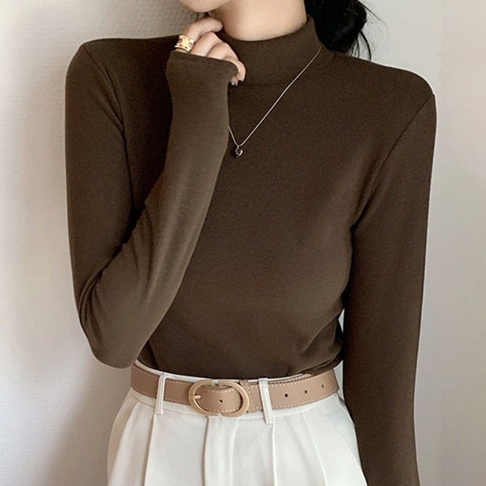 데일리쮸 여성 도톰 기모 반목폴라 티셔츠