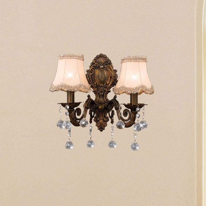 블로잉 클라세 2등 벽등 엔틱 인테리어 레이스 벽조명등 14base LED, 화이트