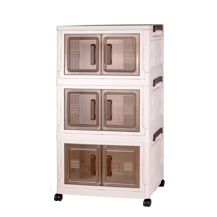 미란다 접이식 투명 양개문형 리빙박스 폭55cm 3단 co-00863, 1개