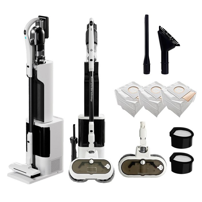 최신형 차이슨 AI 자동 충전 먼지 비움 올인원 스마트 타워 무선청소기, AI TOWER 청소기  물걸레키트, 화이트