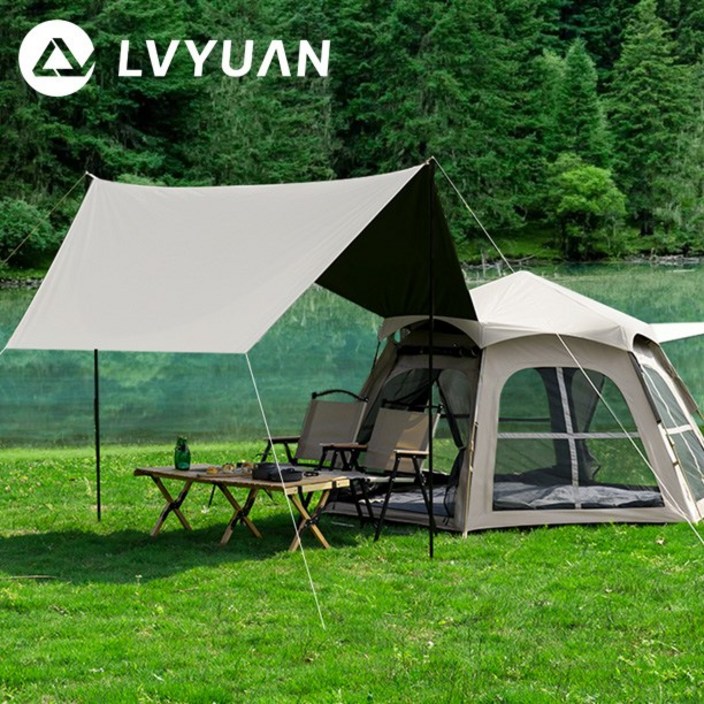 루앤 대형 육각 그늘막 원터치텐트+타프 풀세트 4-6인용