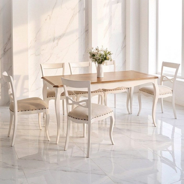 유캐슬 루앙 엔틱 4인 원목 식탁세트(테이블+의자4), 단품