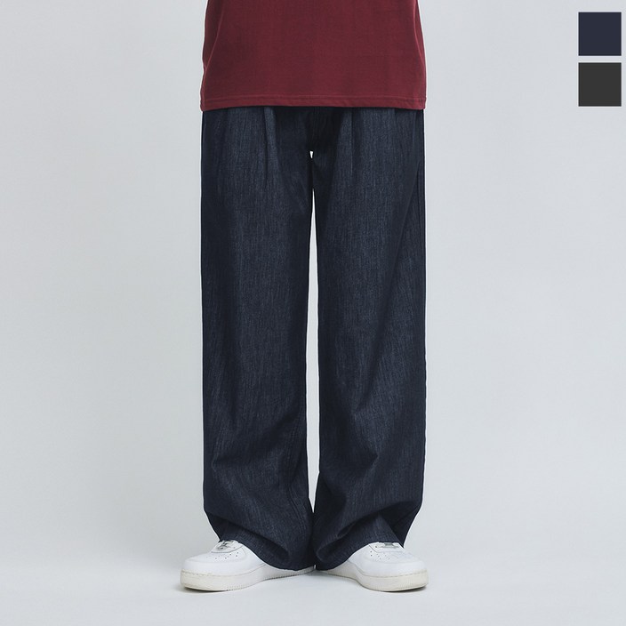 페이퍼 원턱 린넨 논페이드 와이드 데님 팬츠