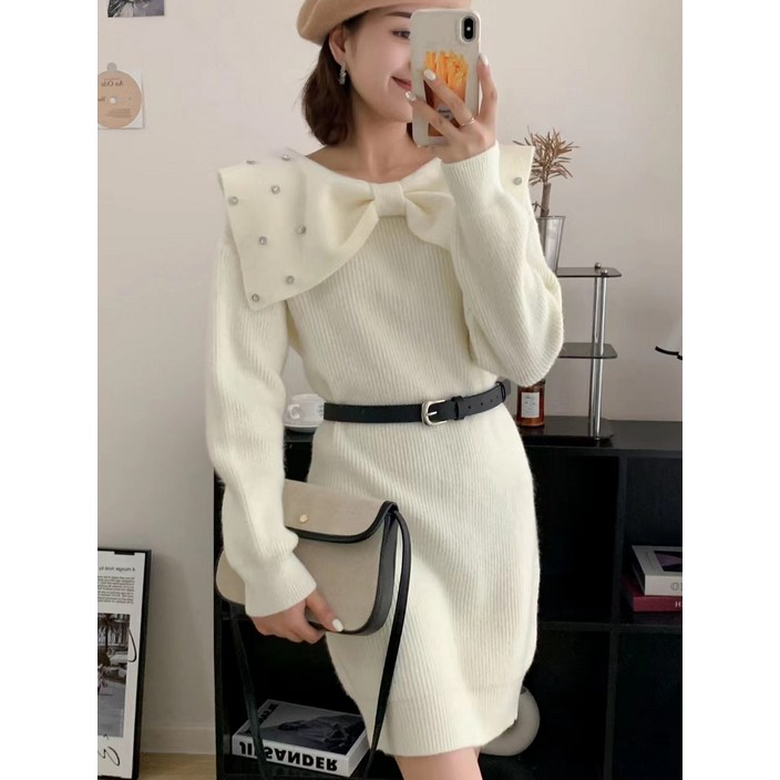 가을 겨울 패션 리본 디자인 원피스 기질 감령 귀여운 작은 자녀