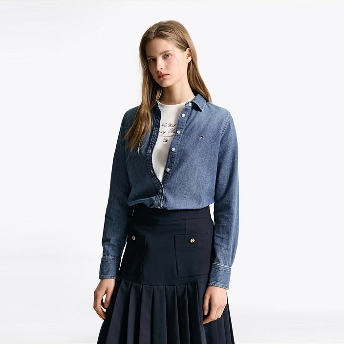 타미힐피거 미드 블루 데님 셔츠 (T22F0WSH004WT21A9)