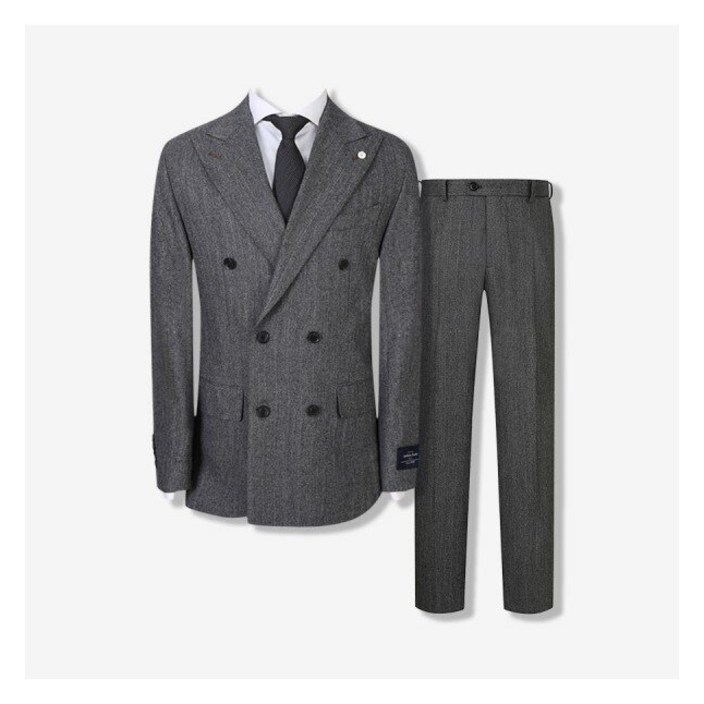 지이크 헤링본 피크드 더블 수트 세트 그레이 (PHJAX2125_PHPAX2225)