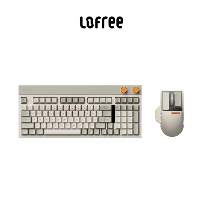 LOFREE 로프리 키보드 레트로 기계식키보드 무선 블루투스 98키, OE918, 그레이, 레트로 그레이 키보드  마우스세트