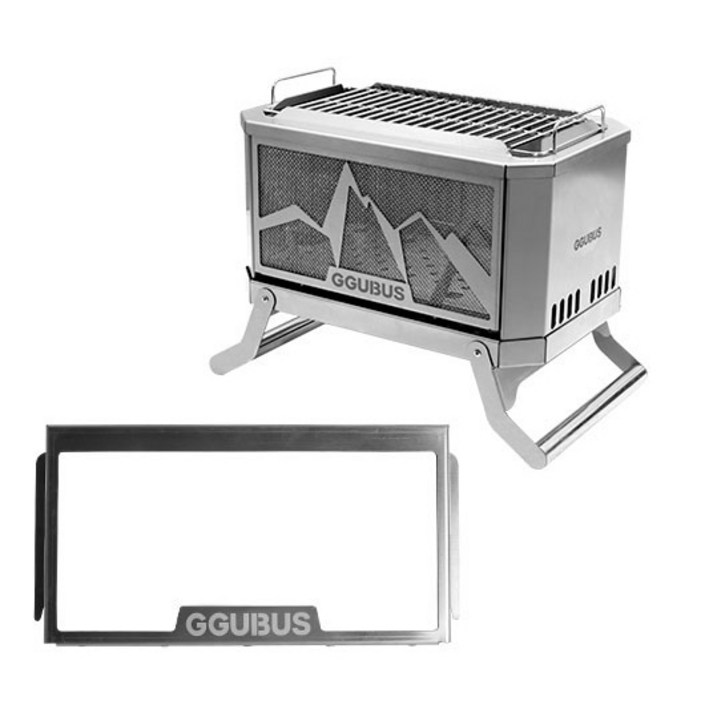 꾸버스 풀스텐 듀얼 캠핑화로대 + 유리패널 세트