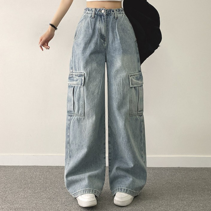 위드후이린 여성용  히든밴딩 카고 데님 팬츠 숏