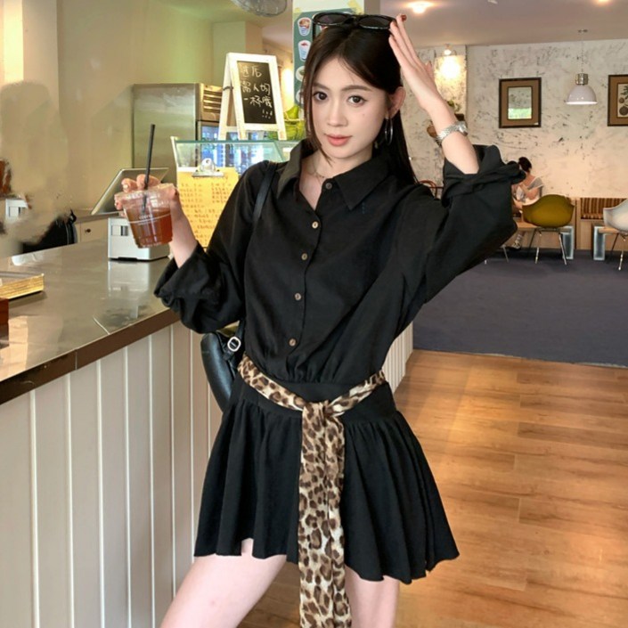 루나걸 여성용 아멜리 플레어 셔츠 미니 원피스 L25FOPS080717