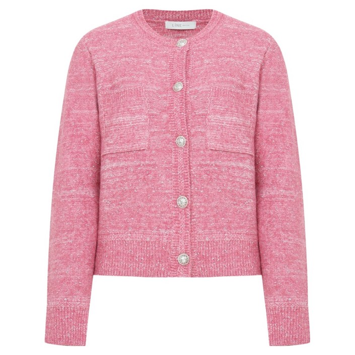 라인어디션 여성용 쥬얼버튼 메탈 믹스 카디건