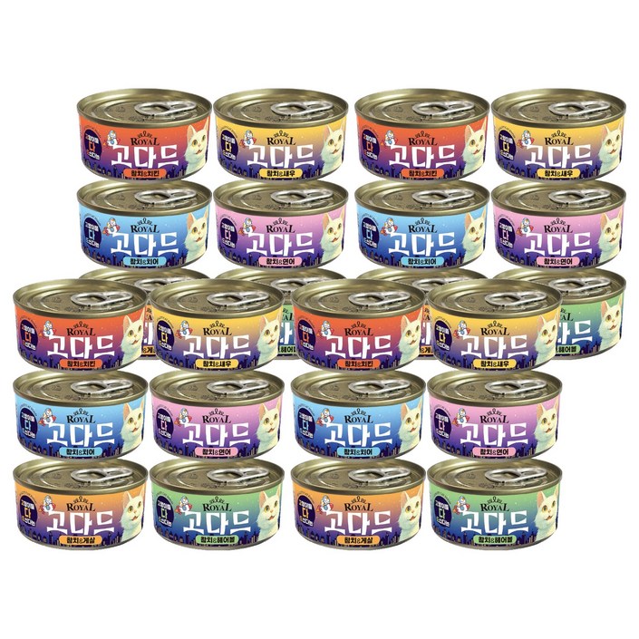 펫스토리로얄 고다드 고양이 그레이비 간식캔 80g x 6종 x 4p 세트, 1세트, 혼합맛치킨새우치어연어게살헤어볼참치