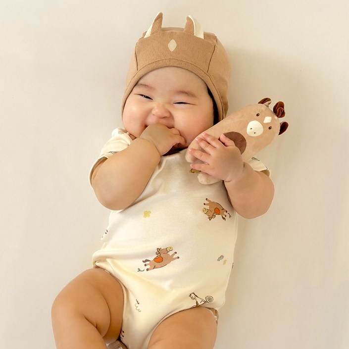 ikii 신생아용 바디수트 반소매  모자  인형 세트