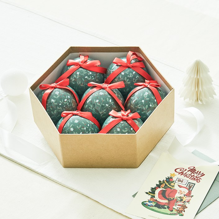 크리스마스 오너먼트 데쿠파주 볼 장식 7P 세트  기프트 박스