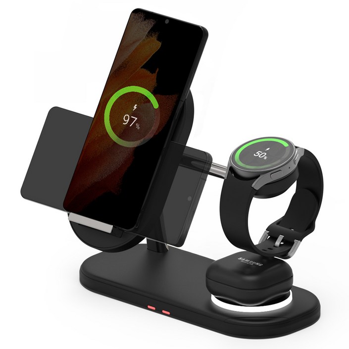 바우아토 듀얼 코일 3in1 갤럭시 호환 무선충전기, 미드나잇블랙, 1개