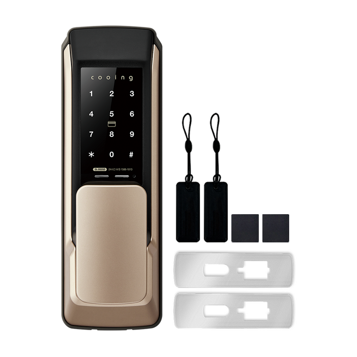 쿠잉전자 무타공 푸시풀 디지털 도어락 본품+보강판 세트, DL-D02GD, 방문설치