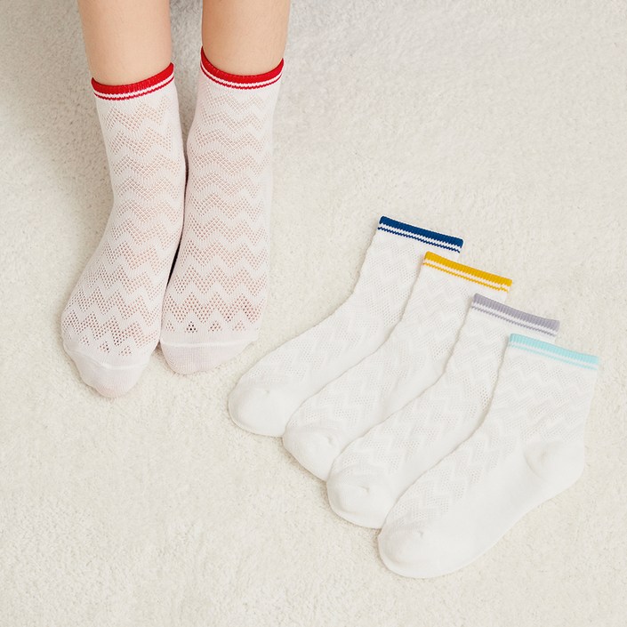 베이스알파에센셜 아동용 시원한 메쉬 라인 양말 5종 세트