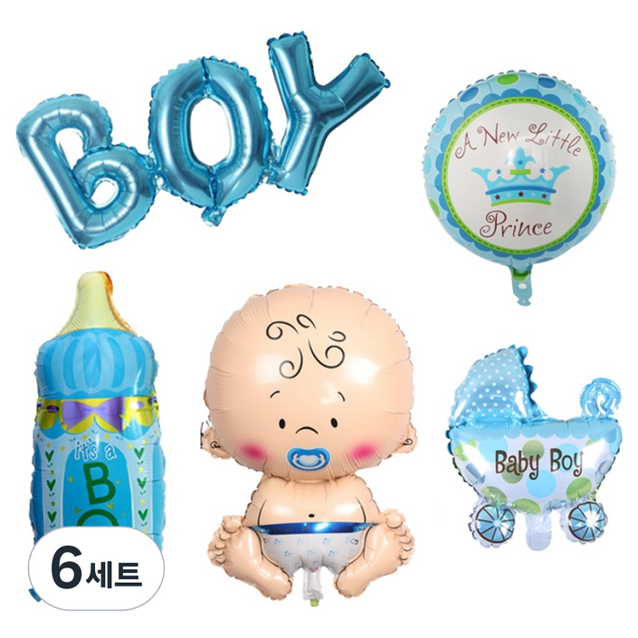코히모 베이비샤워 젠더리빌 파티 풍선 세트 5W0347, 남자아이, 6세트