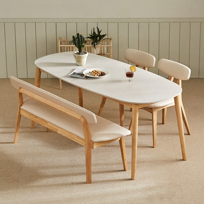 폴인퍼니 엘라 포세린 세라믹 식탁 1800 + 벤치 + 의자2p 세트 4인용 방문설치