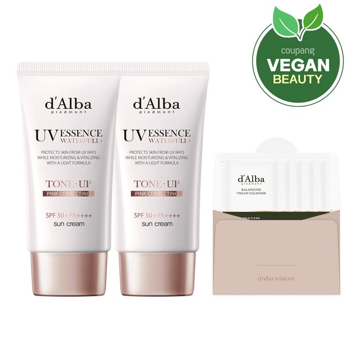달바 워터풀 톤업 선크림 SPF 50 PA 50ml x 2p 밸런싱 비건 젤 클렌저 15ml 세트, 1세트