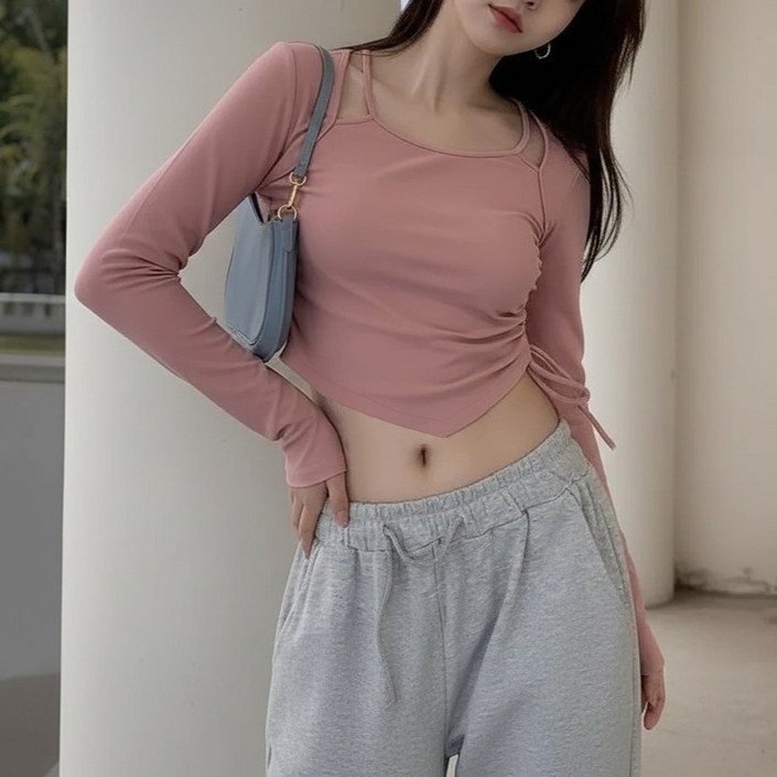 언헤브여성용스트랩크롭티셔츠