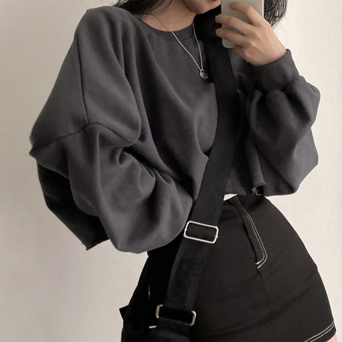 안다로미 여성용 박시 루즈핏 데끼 크롭 맨투맨