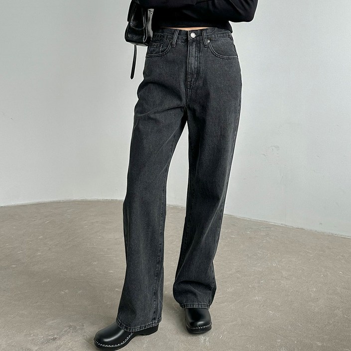 플랜데이 여성용 롱미디움숏 기장 고니 세미와이드 데님팬츠