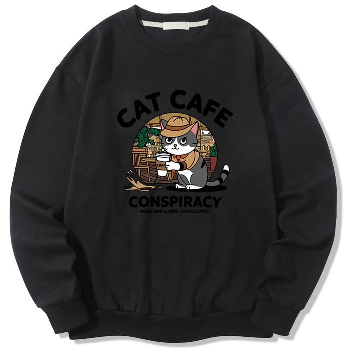 일루소 남녀공용 소프트 기모 캣카페 맨투맨