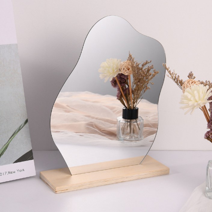 인테리어 아크릴 미러 거울 + 나무받침 세트, 단일색상 20221101