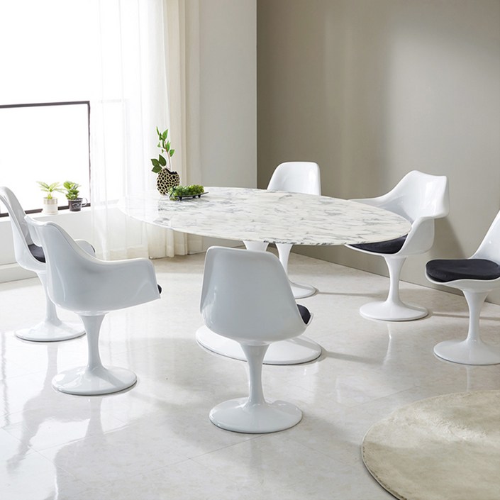 루미다이닝 사리넨 타원형 천연대리석 테이블 4인용 6인용 식탁, 6인용, 화이트 마블패턴
