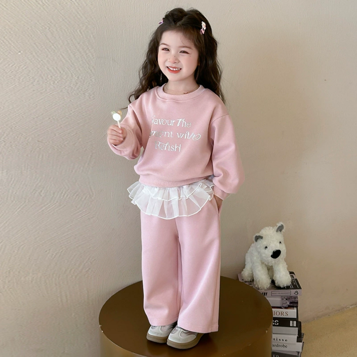 다이루소  봄가을 여아 상하복 세트 기본 맨투맨  레이스프릴 바지