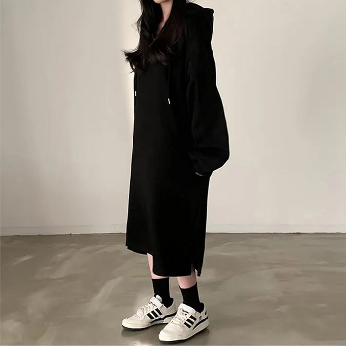 아노락 기모 후드 롱 원피스