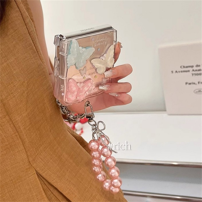 갤럭시 Z 플립 6 웨이브 커버 귀여운 3D 컬러 나비 휴대폰 케이스 미학 갤럭시 Z 플립 5 43