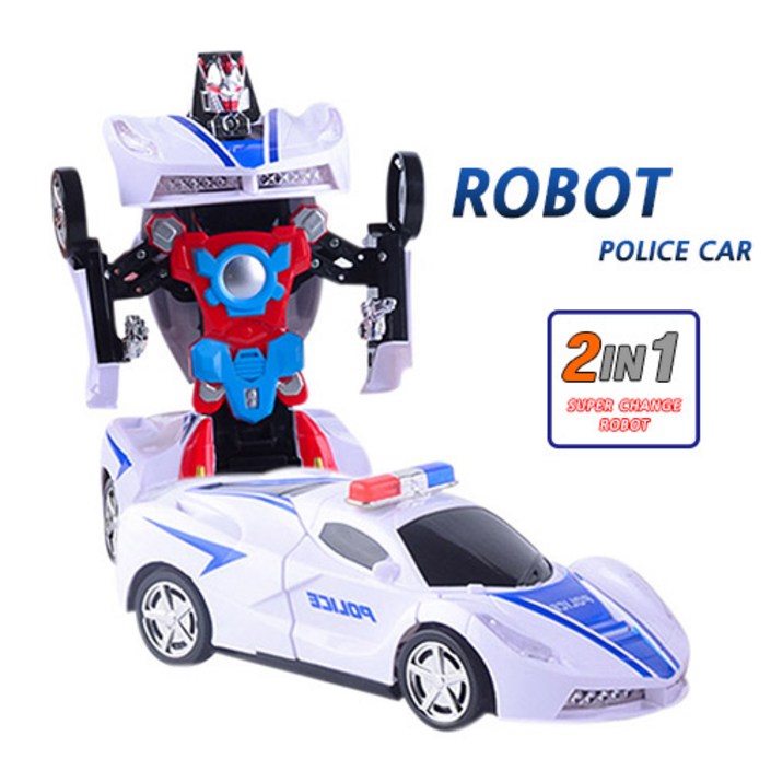 파피앙 경찰차 LED 경찰차 변신로봇 폴리스카 자동차 장난감 작동완구건전지포함, 1개