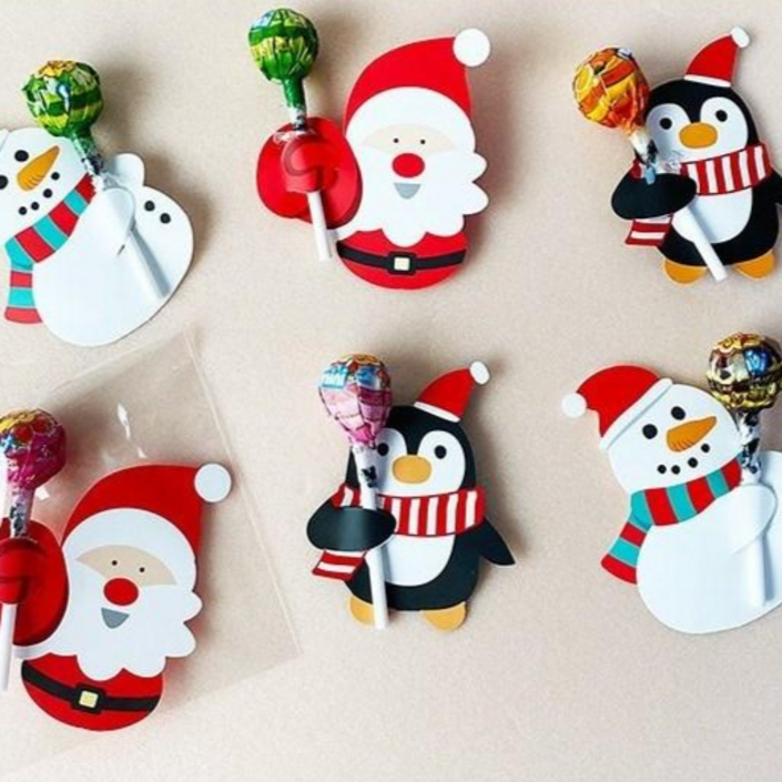 크리스마스 캔디페이퍼 막대사탕꽂이 막대사탕홀더 사탕꽂이 선물 포장 세트, 50개, 눈사람