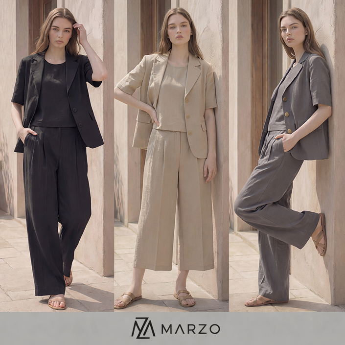 여성 쿨 인견 와이드 팬츠 자켓 반팔 투피스 풀코디 4종MDMFM012