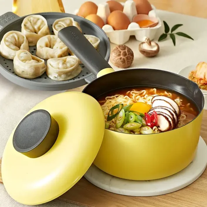 네오플램 라믈리에 인덕션 라면냄비 짜파게티 찜냄비 만두찜기18cm 옐로우, 1개, 18cm