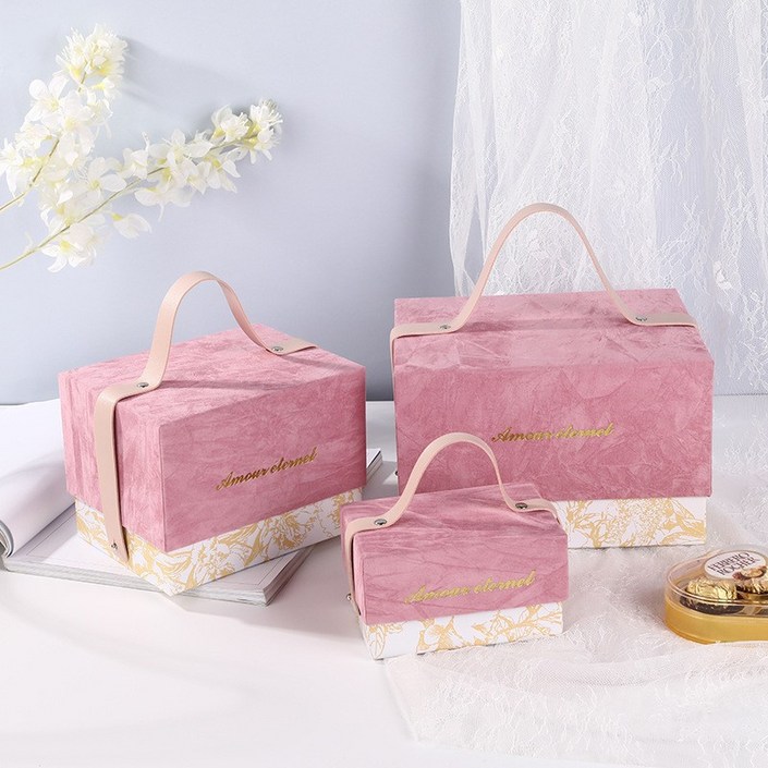 브로상회 견고한 버클과 손잡이가 있는 고급 답례품 선물상자, 1개, 베이비핑크