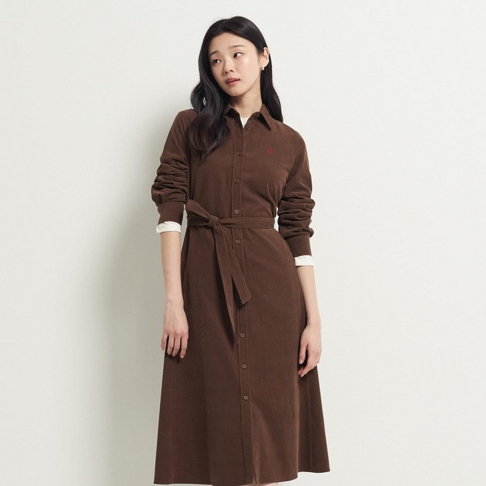 백화점정품 25년NEW 빈폴레이디스 빈폴 BEANPOLE 코듀로이 셔츠 원피스  브라운 BF5971C03D