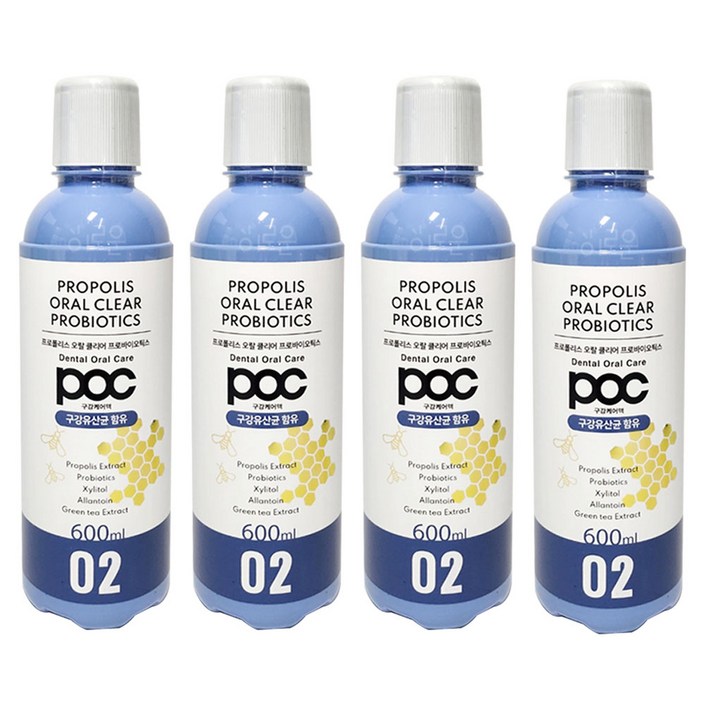 POC Pro 오랄클리어 프로폴리스 프로바이오틱스 찌꺼기 천연성분 가글, 600ml, 4개
